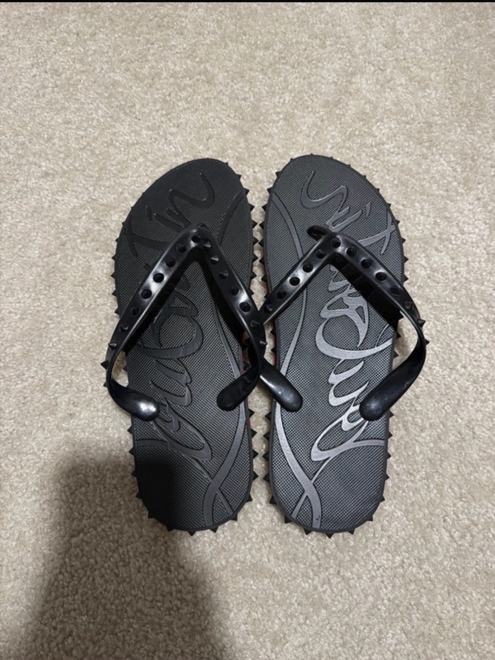 Christian Louboutin Black Studded Women's Flip Flop Sandals